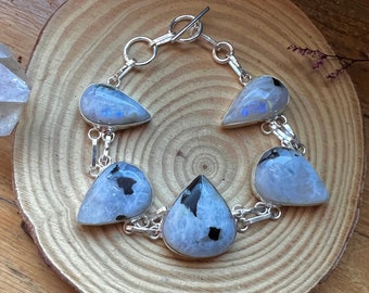 Weißer Mondstein Sterling Silber Armband - verstellbare Boho Manschette