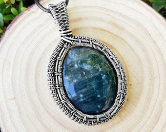 Green Bloodstone Pendant Wire Wrapped Pendant In Sterling Silver One Of A Kind Handmade Jewelry