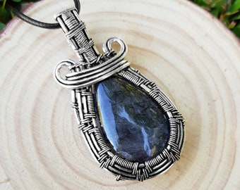 Tourmalinated Quartz Sterling Silver Pendant: Wire Wrapped Boho Necklace