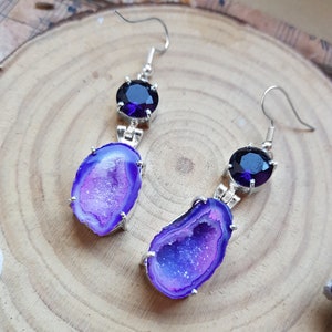 Agate Geode Earrings In Sterling Silver, Crystal Earrings Made To Order