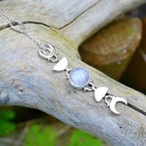 Boho Moonstone Necklace Moon Phases Necklace Sterling Silver Necklace With Chain Statement Necklace Bridesmaid Necklace