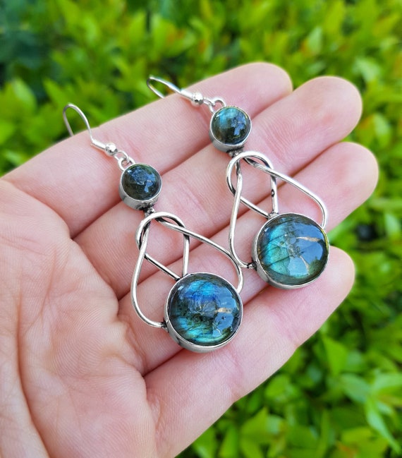 Labradorite Chandelier Earrings Sterling Silver Teardrop Shape Stones Labradorite Chandelier Earrings Sterling Silver Teardrop Shape Stones