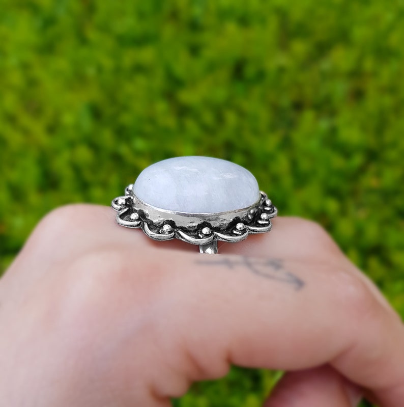 Rainbow Moonstone Statement Bague Sterling Silver Boho Bagues Taille US 8 1/2 Bijoux uniques One Of A Kind Cadeau GypsyJewelry image 10