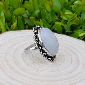 Rainbow Moonstone Statement Bague Sterling Silver Boho Bagues Taille US 8 1/2 Bijoux uniques One Of A Kind Cadeau GypsyJewelry image 3