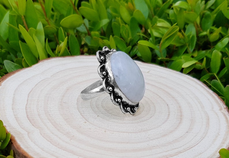 Rainbow Moonstone Statement Bague Sterling Silver Boho Bagues Taille US 8 1/2 Bijoux uniques One Of A Kind Cadeau GypsyJewelry image 3