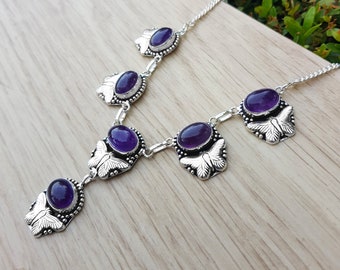 Amethyst Sterling Silber Halskette und Ohrringe Set: Boho Statement Schmuck