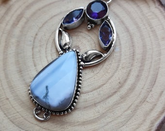 Blue Owyhee Opal Sterling Silver Pendant: Boho Statement Necklace