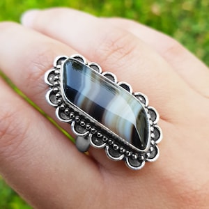 Botswana Achat Sterling Silber Ring - US Größe 8.25 Statement Ring