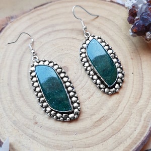 Aventurine Sterling Silver Dangle Earrings, Boho Gemstone Jewelry