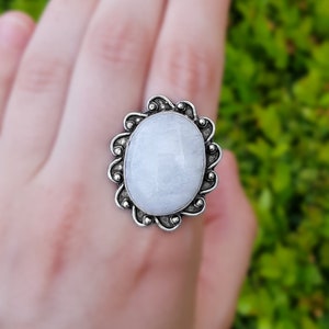 Rainbow Moonstone Statement Bague Sterling Silver Boho Bagues Taille US 8 1/2 Bijoux uniques One Of A Kind Cadeau GypsyJewelry image 6