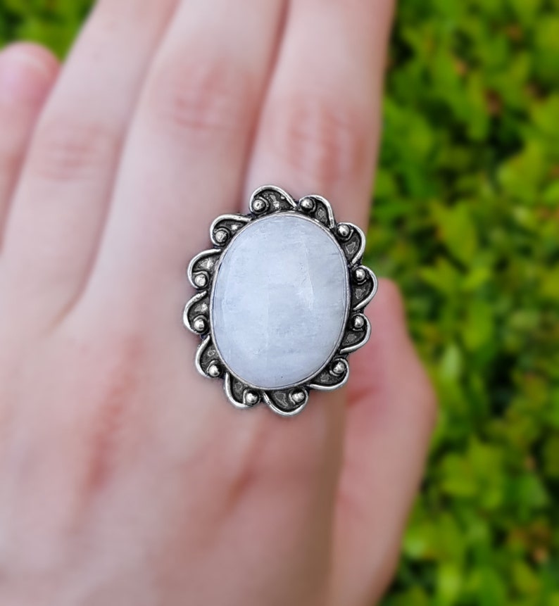 Rainbow Moonstone Statement Bague Sterling Silver Boho Bagues Taille US 8 1/2 Bijoux uniques One Of A Kind Cadeau GypsyJewelry image 6