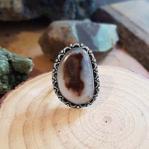 Solar Agate Sterling Silver Ring - US Size 9 - Boho Statement Ring