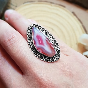 Solar Agate Sterling Silver Ring - US Size 7 - Boho Statement Ring