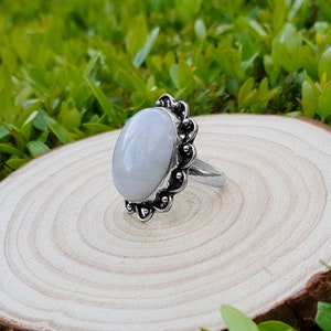 Rainbow Moonstone Statement Bague Sterling Silver Boho Bagues Taille US 8 1/2 Bijoux uniques One Of A Kind Cadeau GypsyJewelry image 9