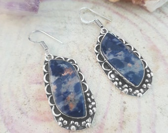 Blue Sodalite Earrings In Sterling Silver Dangle Earrings