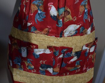 Red & Beige Rooster Egg Gathering Apron