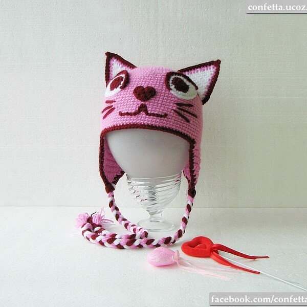 Pink pussycat hat crochet Pussyhat for March of Women, crazy funny cat hat, winter spring adult animal kitten beanie, Easter gift for mom