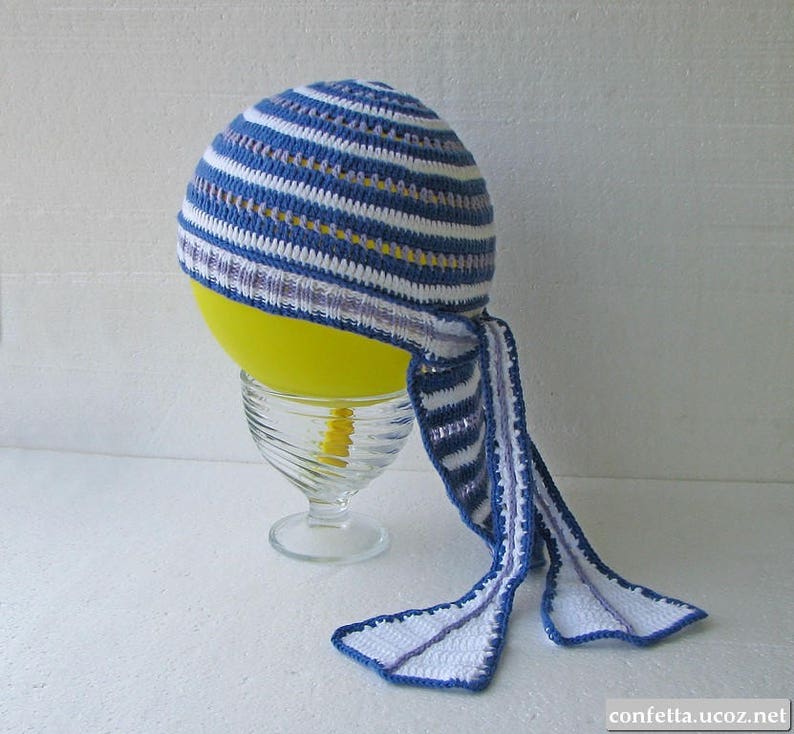 Crochet bandana sun hat blue white purple striped sport beanie festival men/'s women/'s unisex summer hat unique cotton kufi skull cap sunhat