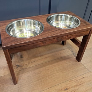 Solid Walnut Dog Bowl Stand | Non-Toxic Finish | Raised Pet Bowl Stands | Stainless Steel Bowls Included