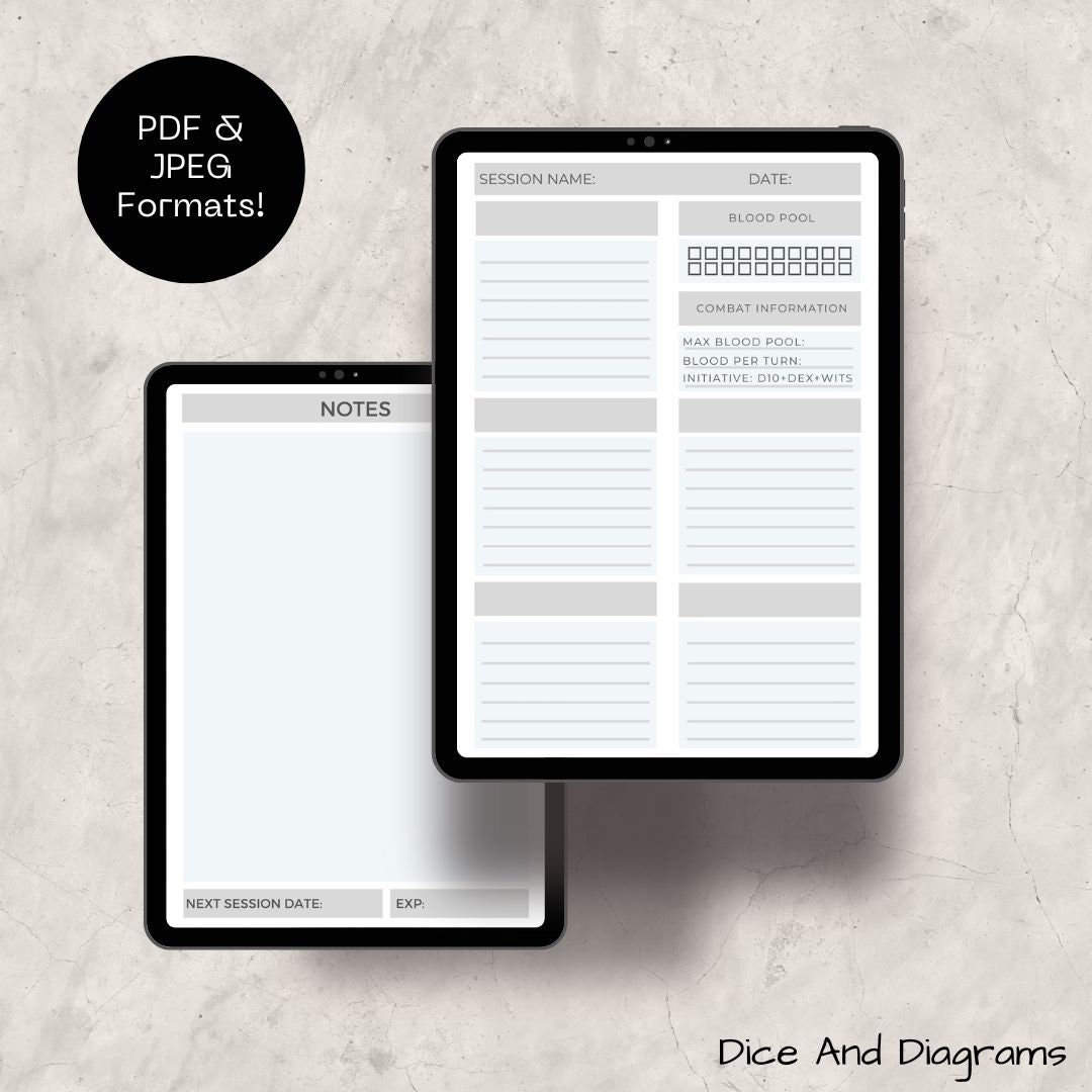 Print Session Header VTM Vampire TTRPG Session Tracker + Notes Sheets | Printable | Pdf, Png ...