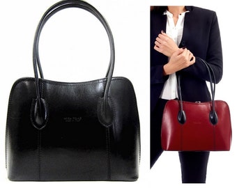 Ladies Black Handbag Shoulder Bag Womens Italian Leather Tote Vera Pelle
