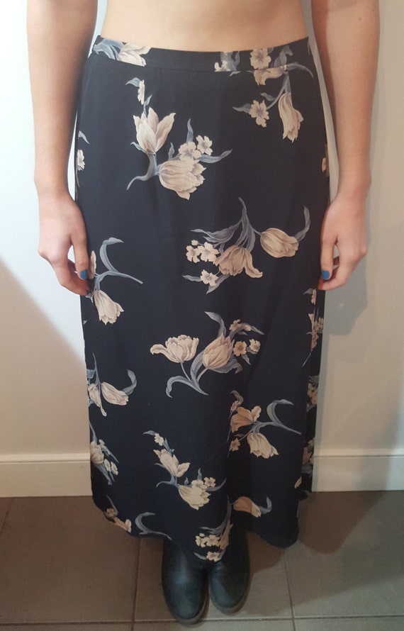 Real Silk Floral Print Long Maxi Skirt