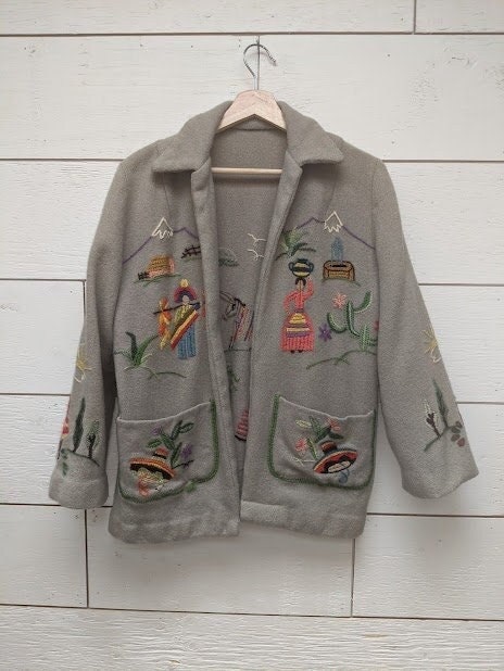 Vintage Wool Shirt Jacket Hand Embroidered Detail | Etsy