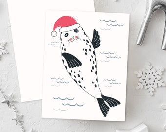 Seal Christmas Cards, Christmas Card Set, Sealife Christmas, Ocean Christmas Cards, Cute Christmas Cards, Christmas Note, Ocean Friends