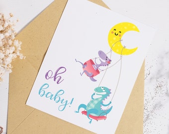 New Baby Card, Dinosaur Baby Card, Dinosaur Card, Welcome Baby, Baby Card, Dinosaur Nursery, Dinosaur Decor, Baby Dinosaur, Cute Dinos