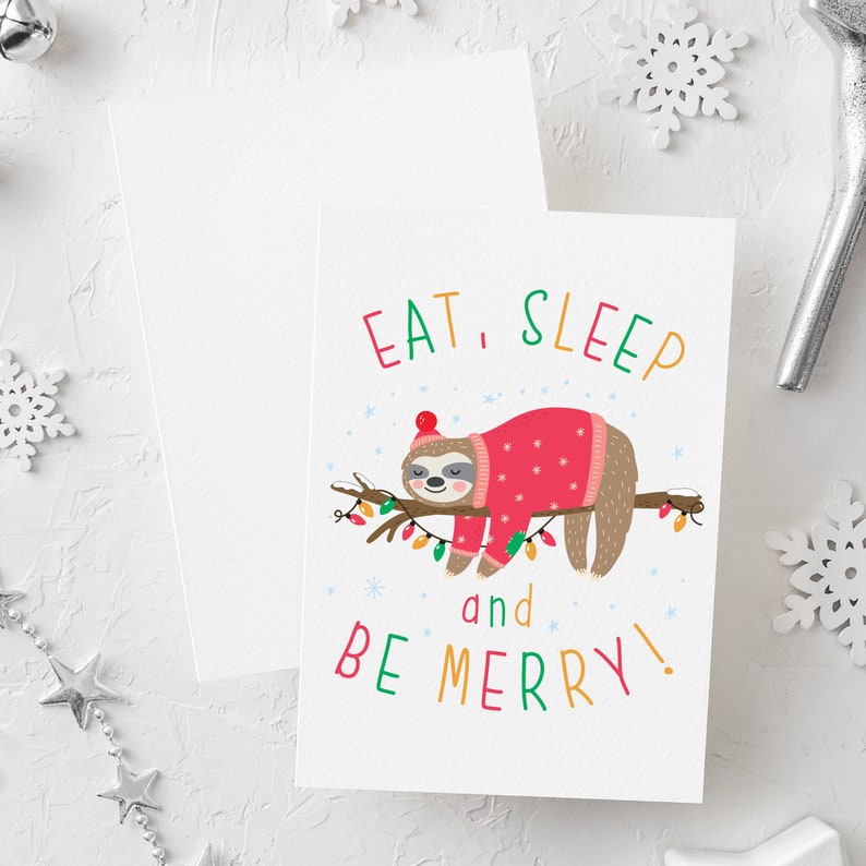 Sloth Christmas Cards Slothmas Card Sloth Christmas Cute image 1