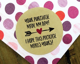 Packaging Stickers, Shipping Supplies, Your Purchase Made My Day, Thank You Stickers, Thank You Labels, Shop Stickers, Kraft (11-0001-061)