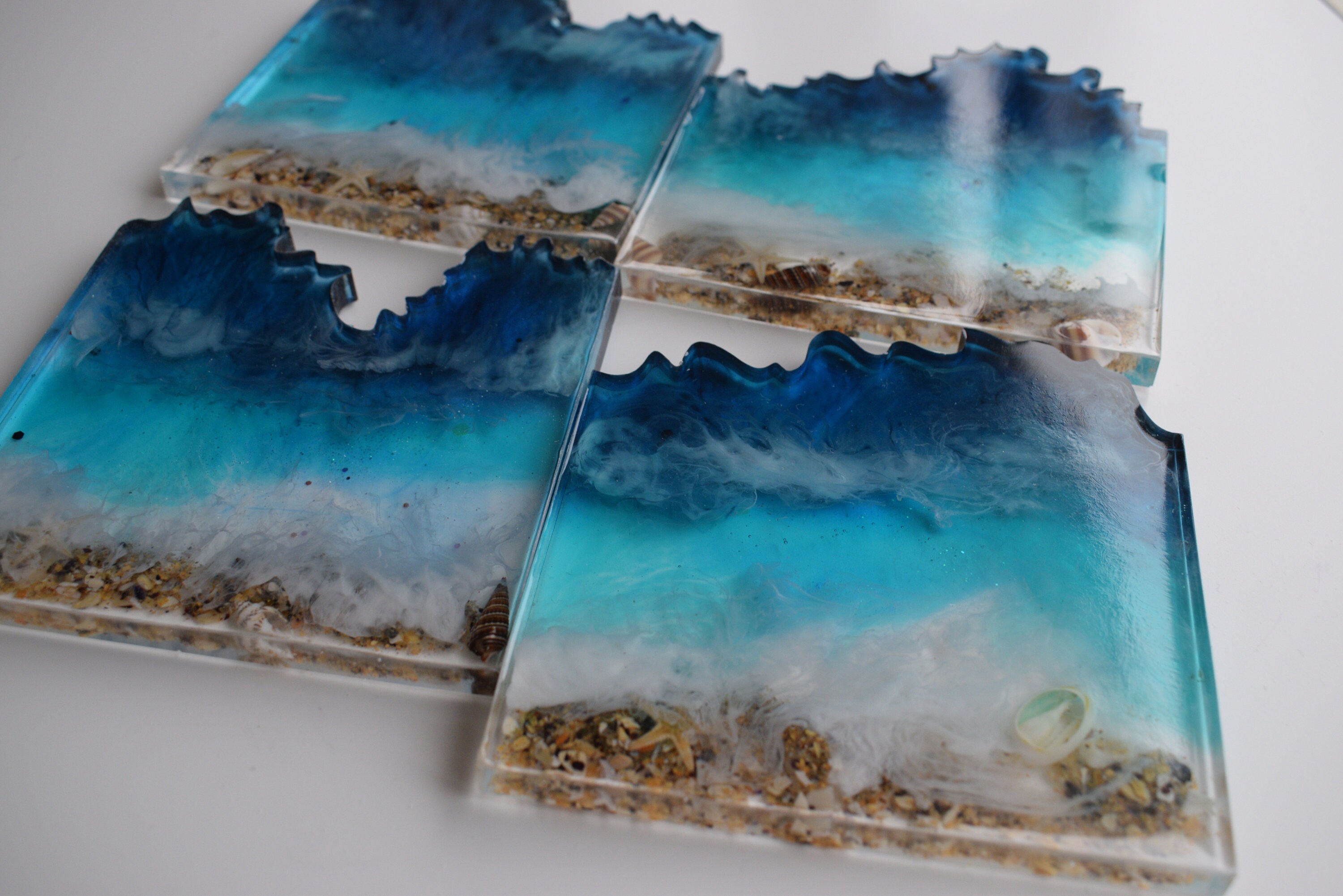 Set of 4 / Beach Themed Resin Coasters /bora Bora Coasters Etsy