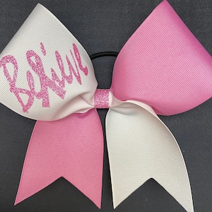 Half & Half Grosgrain Pink Breast Cancer Cheer Cheerleading Bows Bow