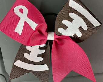 Grosgrain Football Hot Pink Breast Cancer Cheer Cheerleading Bows Bow