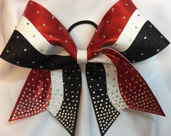 Glitter mystic custom made rhinestone fade cheer bow