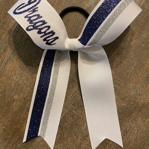 Collegiate College Long Tailed Striped Cheer cheerleading ribbon bow