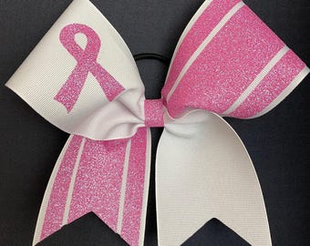 Ruban rose à rayures pour cancer du sein, nœuds cheerleading