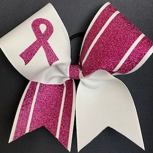 Striped Hot Pink Breast Cancer Ribbon Cheer Bow Cheerleading Bows
