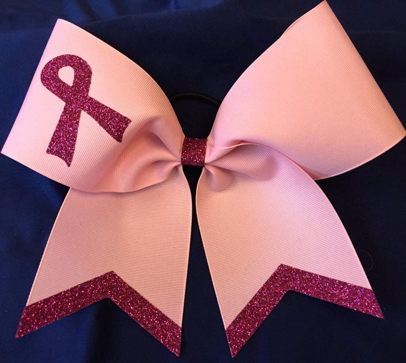 Pink Breast Cancer October Cheer Bows Custom Glitter Grosgrain image 1