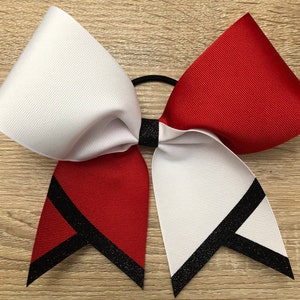 Custom Half n half grosgrain bow with glitter on tails cheerleading cheer bow bows