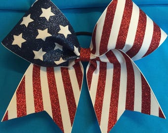 Stars and Stripes Glitter Cheer Bow - 4th of July Grosgrain Ribbon