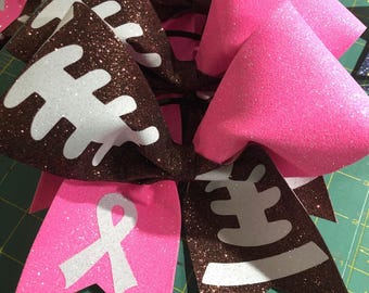 Glitter Pink Football Breast Cancer October Custom Cheer Bows