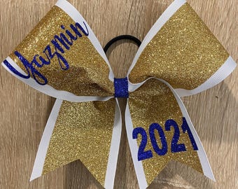 Glitter Cheer Bows Cheerleading Bow w/ Ribbon Trim