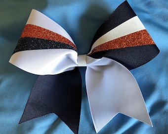 Custom Grosgrain Cheer Cheerleading Bows Bow with Glitter Accents on Loops