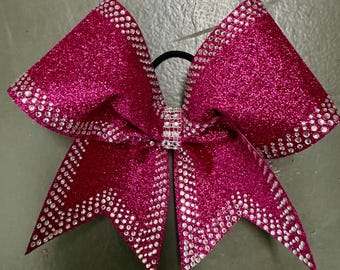 Custom Glitter Hot Pink Rhinestone Cheer Bow