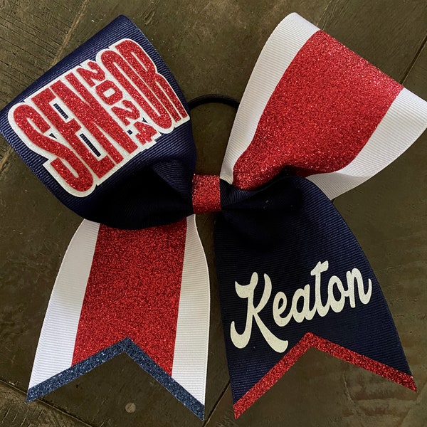 Custom Senior Stripe and Thin Tails Cheer Cheerleading Bow