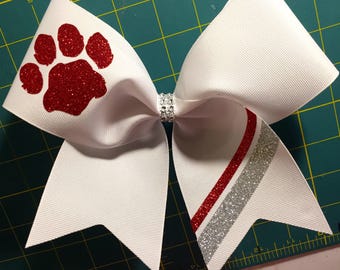 Grosgrain Cheer bow with striped tail and mascot