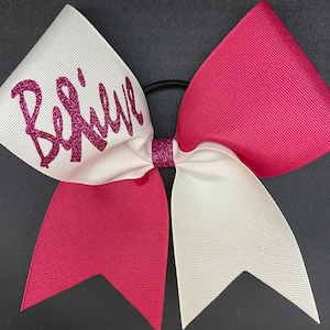 Half & Half Grosgrain Hot Pink Breast Cancer Cheer Cheerleading Bows Bow