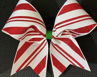 Holiday Christmas Candy Cane Custom Cheer Cheerleading Bow