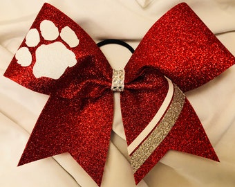 Glitter Cheer Bow with striped tail Cheer cheerleading bows custom made